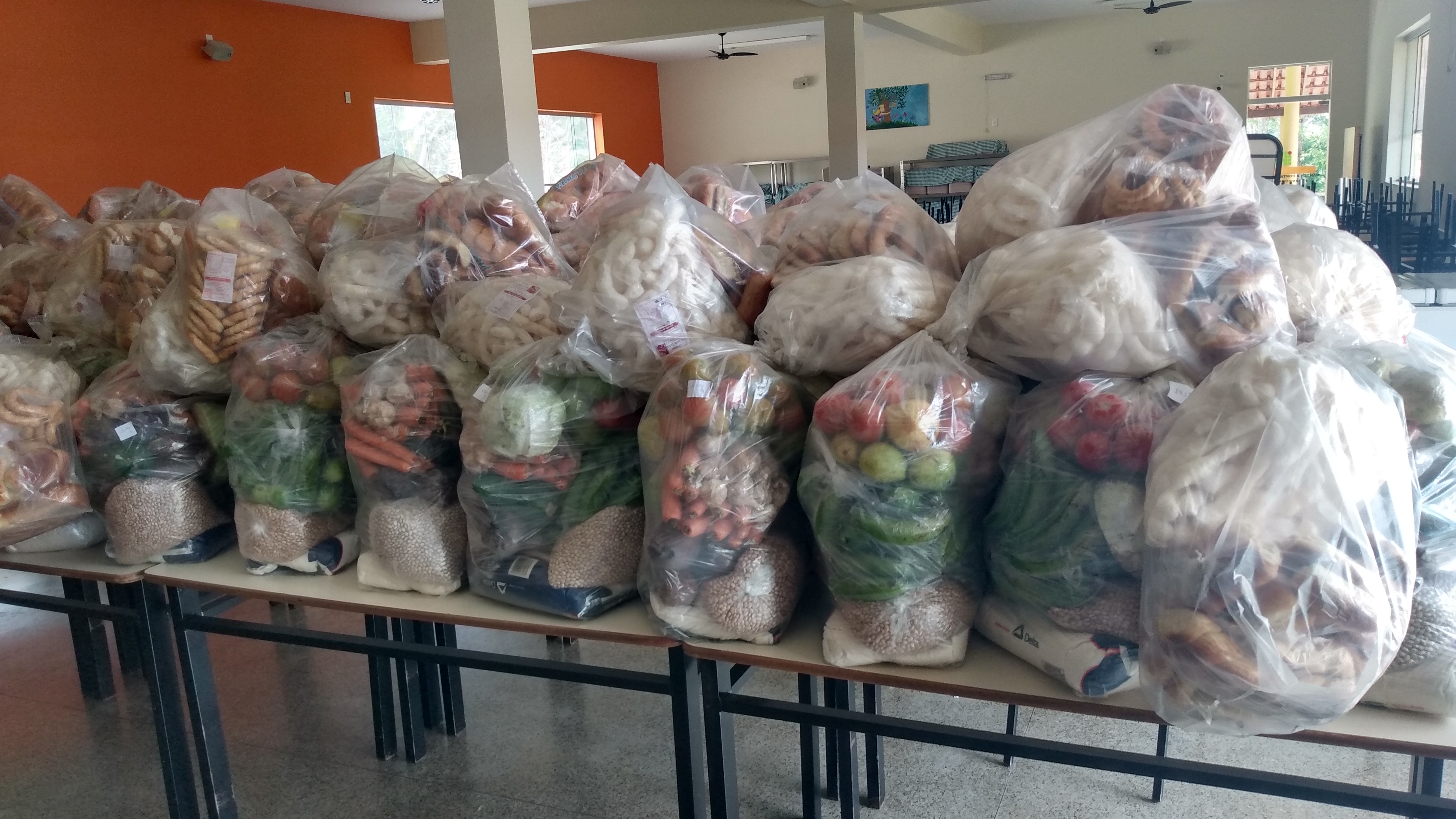 Kits de alimentos do PNAE que foram distribuídos aos estudantes